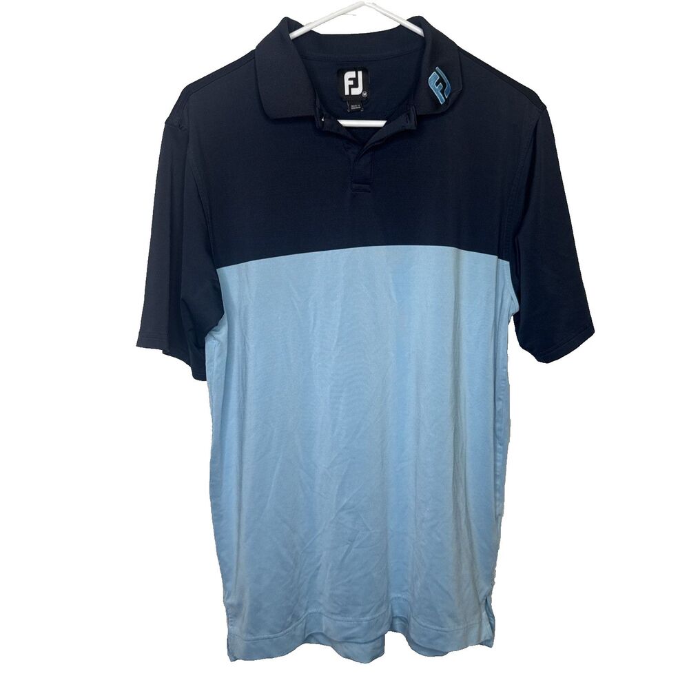 Footjoy FJ Mens Size Medium Navy Light Blue Color Block Performance Golf Polo